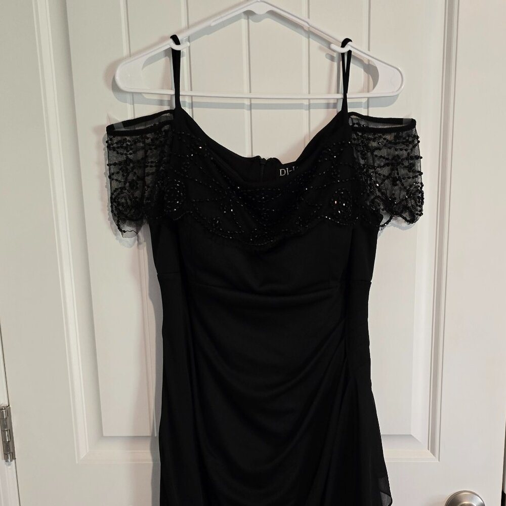 DJ-Jaz Women Plus Black Dress Size 16 Polyester Beads Zipper Stretchy Elegant